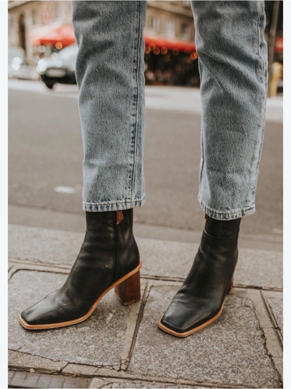 ALOHAS West Black Vintage Leather Square-Toe Ankle Booties Size 41